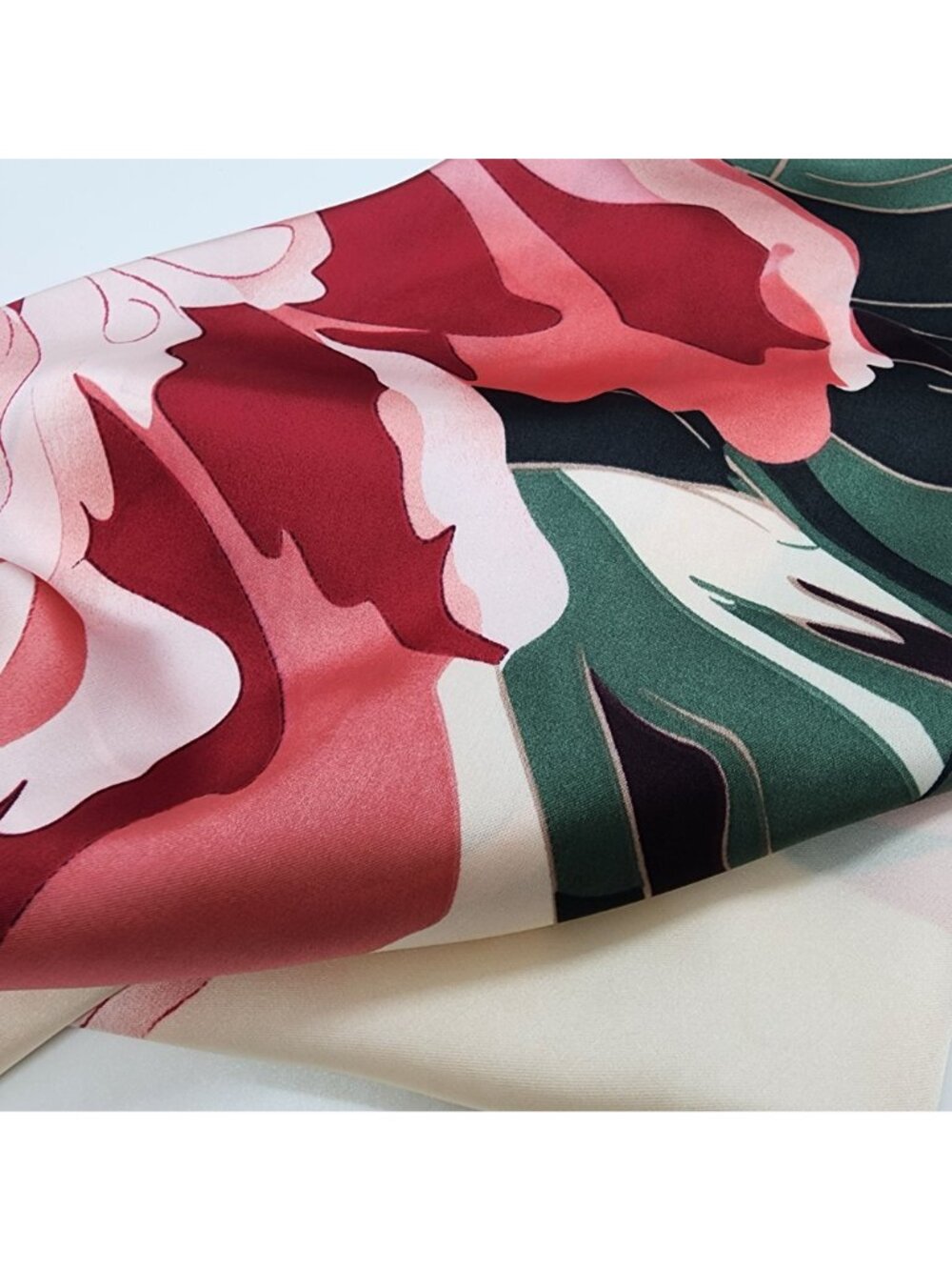 ✨Large Floral Soft Scarf Square Silky Head Neck Wrap Green Pink Flower Accessory - Picture 2 of 4